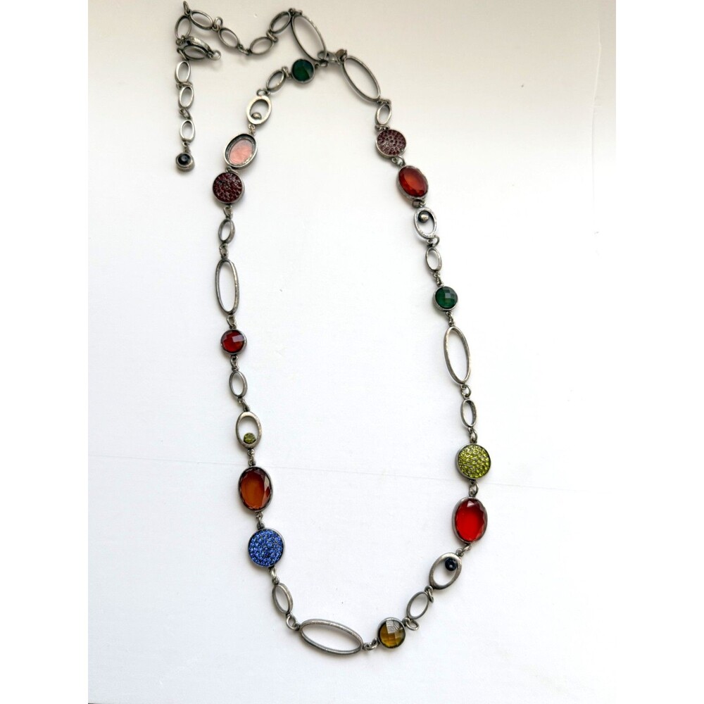 Chico's Long Multicolor Rhinestone Crystal Station Necklace Chain Belt 48"
